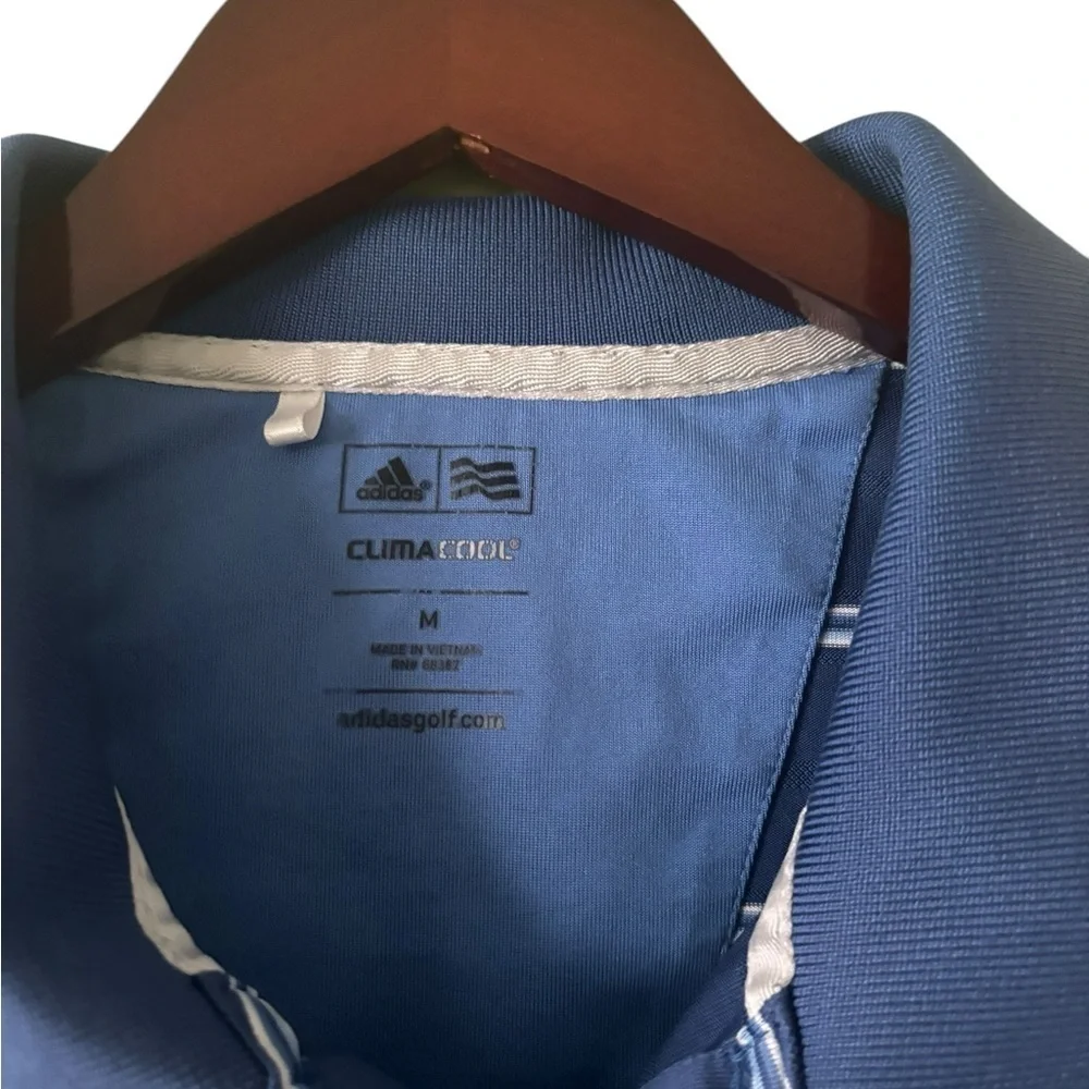 Adidas Men’s Climate Cool Blue Striped Golf Polo- Size Medium